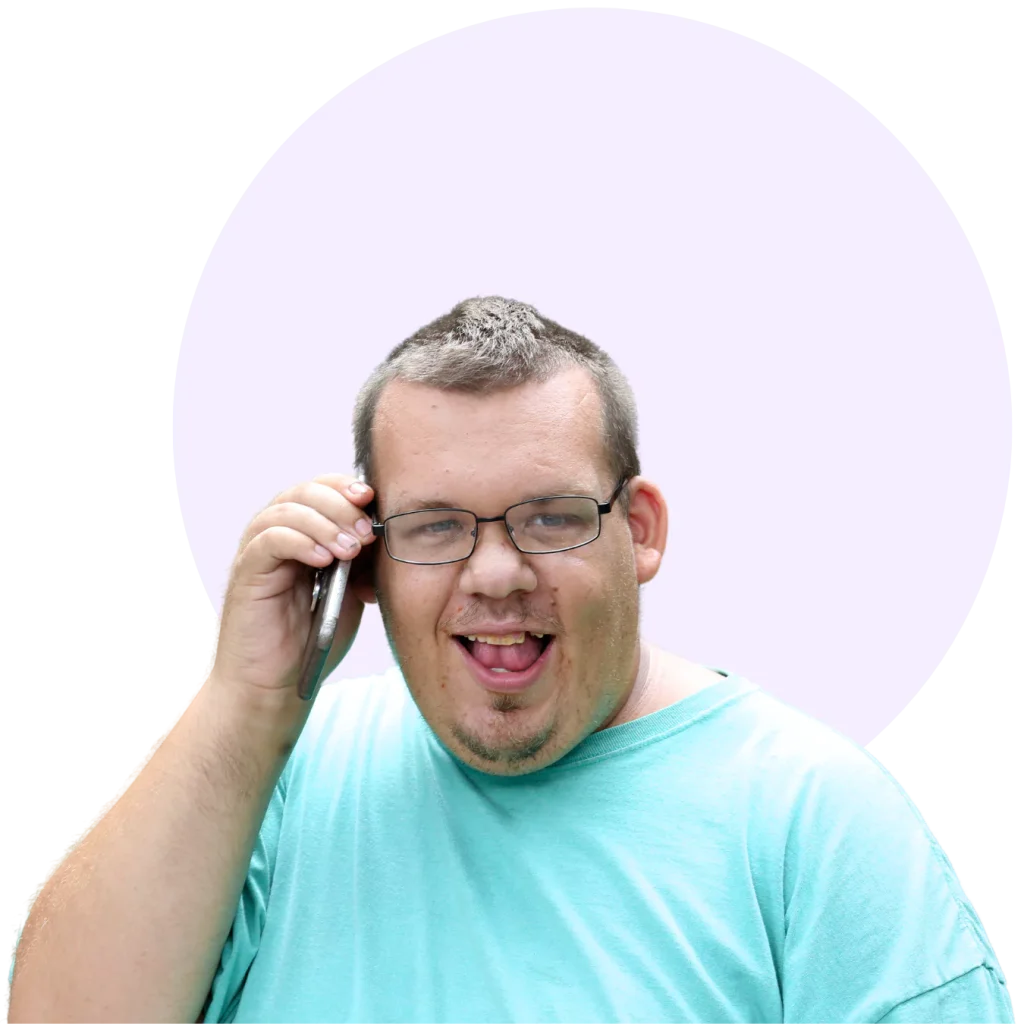 A disabled man talking on his phone